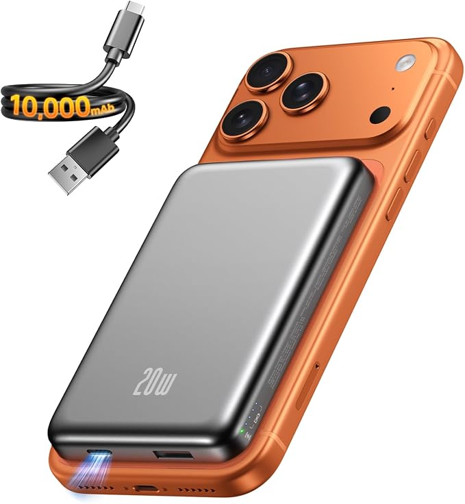 Portable Charger for Magsafe Power Bank - 10000mAh Magnetic Phone Charger, USB-C 22W PD Fast Charging, Slim Wireless Battery Pack for iPhone 17/16/15/14/13 Series,for Travel Cruise Essentials-Smoke by WELCOME