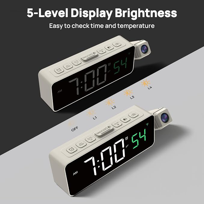 Netzu Projection Alarm Clock for Bedroom Ceiling, Small Compact Plug-in Digital - Image 4
