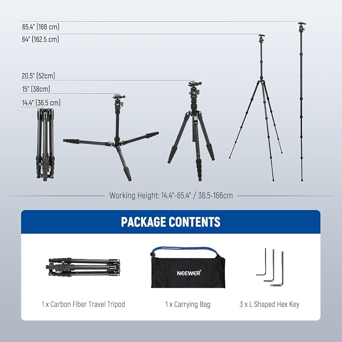 NEEWER Carbon Fiber Camera Tripod Monopod, 360° Ball Head, Anti Slip QR Plate - Image 9