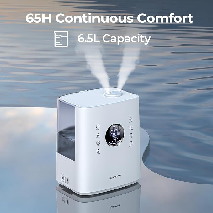 Homvana Humidifiers for Bedroom Large Room, 6.5L Top-Fill Warm & Cool 360° Rotatable Mist Ultrasonic Humidifier for Plants Baby Kids, Vaporizer (Distilled Sterilization) Essential Oil, Auto Sleep Mode - Image 6