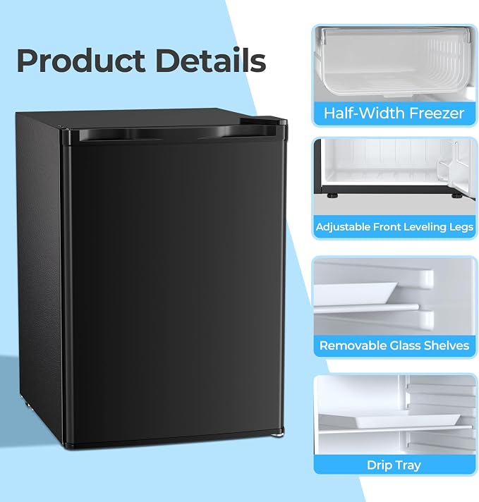 Antarctic Star 2.56 Cu.Ft. Mini Fridge with Freezer, Small Refrigerators with Adjustable Thermostat, Low Noise, Energy Saving, Compact Refrigerators for College Dorm, Office, Bedroom, Apartment, Black - Image 5