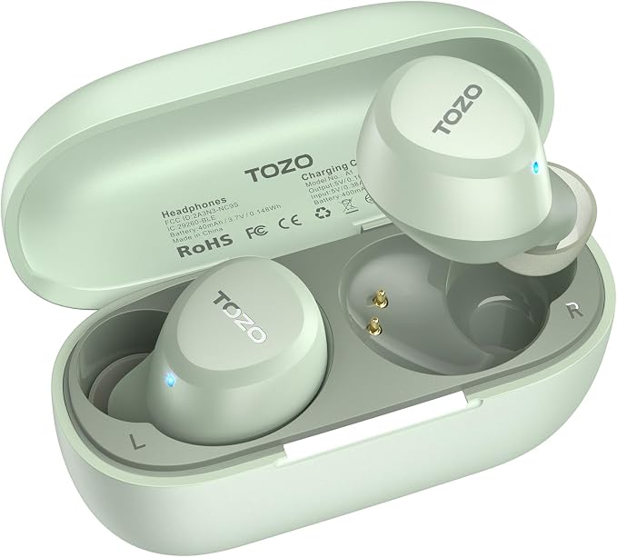 TOZO A1 Wireless Earbuds Bluetooth 5.3 Light Weight in Ear Headphones | IPX5 Waterproof, 2 Mics for AI Calls, Immersive Premium Sound Bass Ear buds with Charging Case, 32 Presets EQ via TOZO App by TOZO