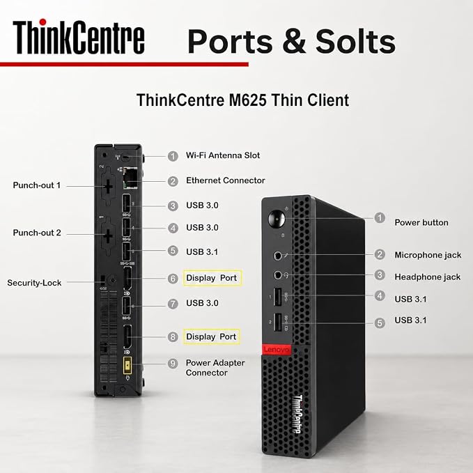 Lenovo ThinkCentre Mini Desktop Computer with AMD Processor & Graphics, 8GB DDR4 RAM, 1TB SSD, Windows 11, Wi-Fi, Bluetooth, 2X DisplayPort, RJ-45 Port, USB, for Daily Work, Wired Keyboard & Mouse - Image 6