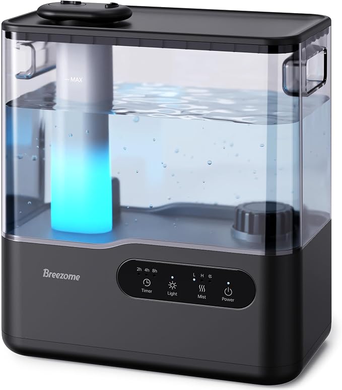 BREEZOME 5L Humidifiers for Bedroom Large Room, 36H Top Fill Cool Mist Humidifier with Essential Oil Tray, 7-Color Mood Light, Timer, Quiet Ultrasonic Humidifier for Home, Baby Nursery, Plants by BREEZOME