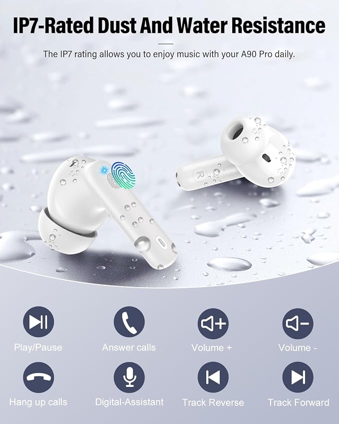 Wireless Earbuds, Bluetooth 5.4 Headphones Bass Stereo/Clear Calls, White | Ear Buds with Noise Cancelling Mic LED Display in Ear Earphones IP7 Waterproof 36H Bluetooth Earbuds for Phones/Sport/Laptop - Image 8
