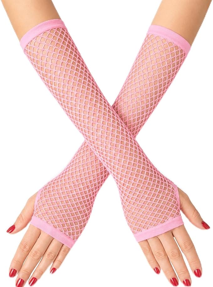 Seeksmile Women's Girls 80's Theme Party Emo Fingerless Arm Fishnet Gloves by Seeksmile