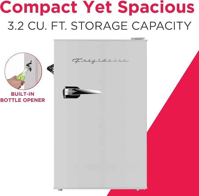 Frigidaire Retro Compact Fridge with Chiller, 3.2 cu ft Countertop Fridge with Built-In Bottle Opener, Compact Refrigerator for Office, Bedroom, Dorm Room or Cabin - 16.5"D x 19"W x 31"H (Moonbeam) - Image 2