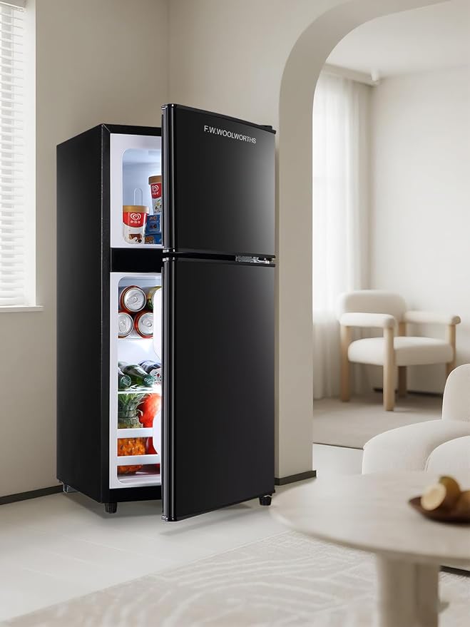 F.W.WOOLWORTHS 3.5 Cu.Ft Refrigerator with Freezer | Compact Fridge with 2 Doors for Office, Kitchen, Dorm and Bedroom, 7 Level Temp Adjustable Thermostat, Black - Image 8