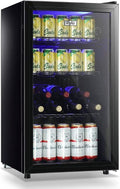 Mini Fridge Glass Door 120 Cans Beverage Refrigerator Small Wine Cooler Clear Front Drinks Fridge for Soda Beer Bar Home Office with 7 Thermostat LED Lights 3.2 Cu. Ft by WANAI%C2%AE