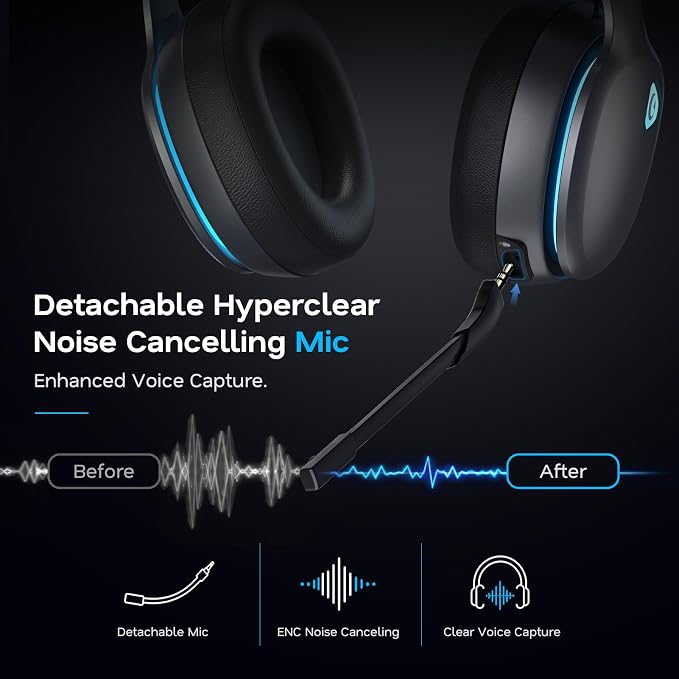 AOC 2.4GHz Wireless Gaming Headset for PS5, PS4, Switch, 45Hr, Space Gray | Bluetooth 6.0 Gaming Headphones with Noise Canceling Mic, 7.1 Virtual Surround, Great for Fortnite & Call of Duty/FPS Gamers - Image 5