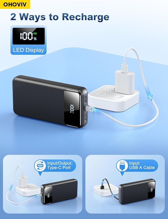 OHOVIV Portable Charger Power Bank 50000mAh Battery Pack, 22.5W Fast Charging PowerBank with Built in Cables,Travel Essential USB-C Portable Phone Charger for iPhone Samsung Pixel Android iPad - Image 8