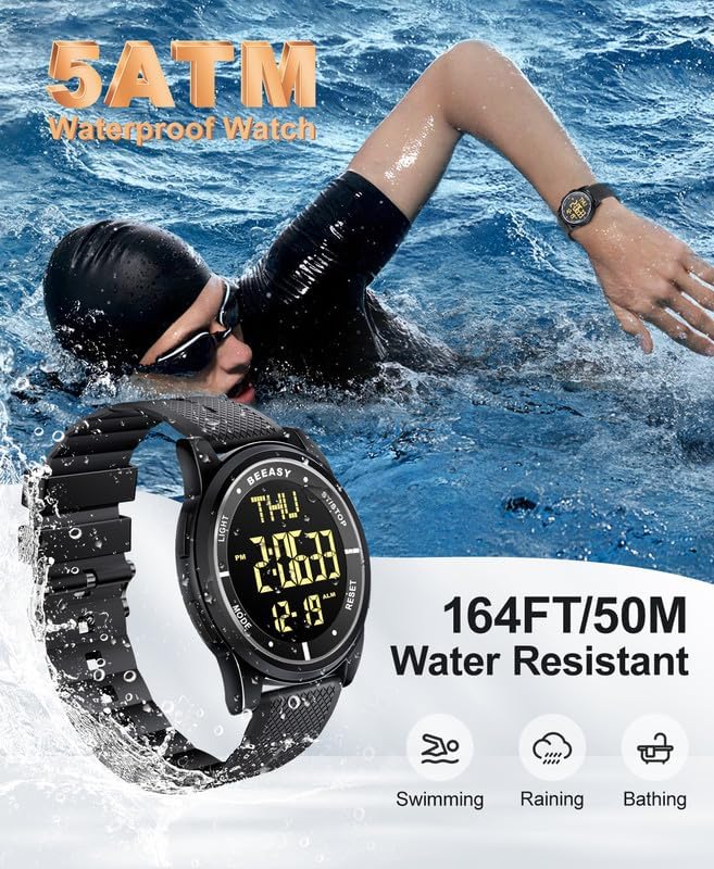 Beeasy Digital Watch for Men Women, 50M Waterproof, Ultra-Thin & Lightweight - Image 2