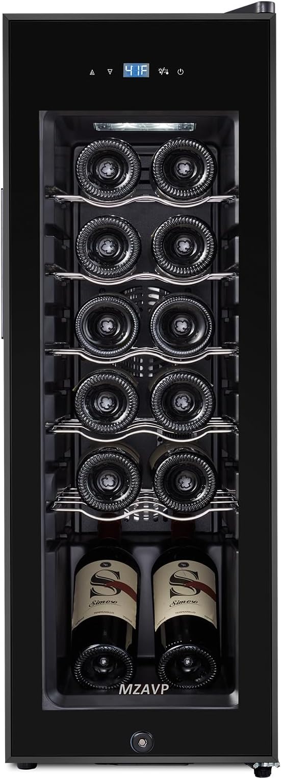 Mini Wine Fridge, 12 Bottle Compressor Wine Cooler Refrigerator, Freestanding Wine Cellar For Red&White Wine, Digital Temperature Control, Removable Shelves, Glass Door by MZAVP