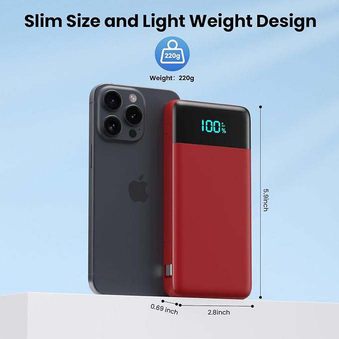 FOCHEW Portable Charger for iPhone with Built in Cables and Wall Plug,Upgraded 13800mAh Fast Charging USB C Power Bank,4 Outputs Travel Essential Battery Pack Compatible with iPhone 15/14/13/12,-Red - Image 5