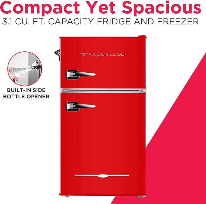 Frigidaire Retro Compact Fridge Freezer Combo, 3.1 cu. ft. Capacity, Small Top Freezer Refrigerator, Mini Fridge with Built-in Bottle Opener – 19”"D x 20.5" W x 33.5" H (Red) - Image 2