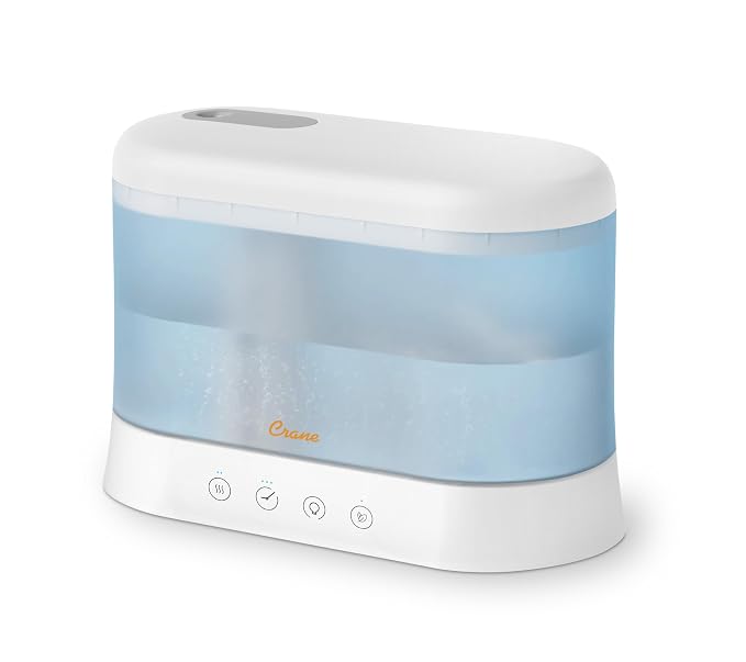 Crane 1.9 Liter Top Fill Cool Mist Humidifier & Essential Oil Diffuser, Whisper-Quiet, 15-Hour Run Time, Night Light, Small Room Air Humidifier, Humidifiers For Bedroom Kids by Crane