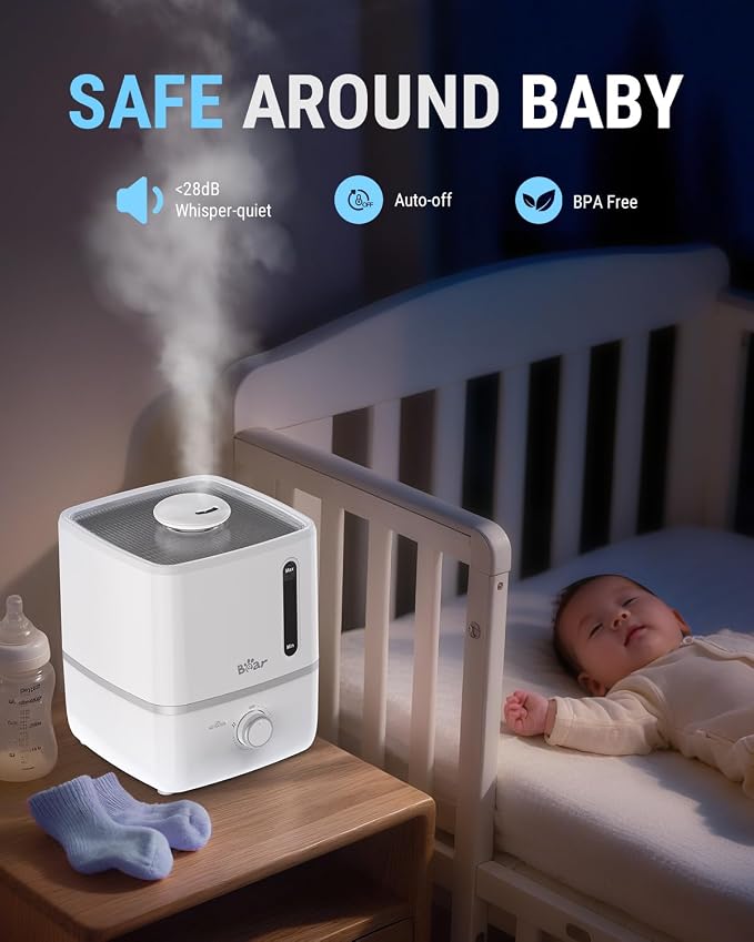 Bear Humidifiers for Bedroom, 2.5L Cool Mist Humidifiers and Oil Diffuser, Quiet Rapid humidifiers for Home Whole House, with Adjustable Mist Output and Auto Shut-off, White - Image 4
