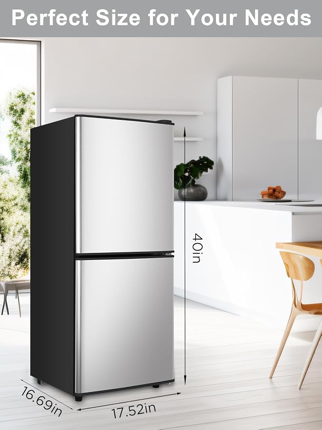 Refrigerator with Freezer 4.0 Cu.Ft Bottom Freezer 2 Door Fridge Silver | 7 Level Adjustable Thermostat Control, Lock Fresh,for Apartment Bedroom Dorm and Office,Low noise - Image 5