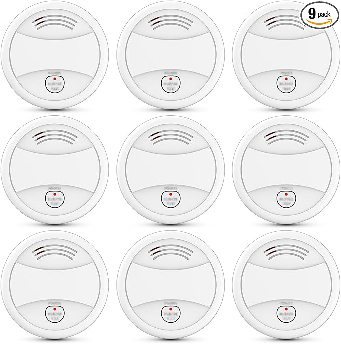 9 Pack Photoelectric Smoke Detector, 10-Year Battery Operated Fire Alarm by Unknown