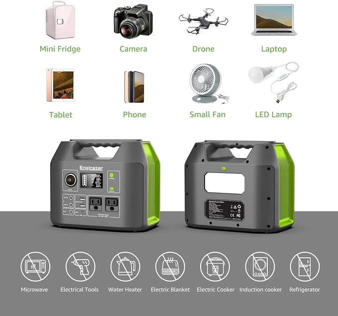 EnginStar Solar Generator, 300W Portable Power Station, 296Wh Lithium Battery Backup w/Two 110V Pure Sine Wave AC Outlet for Camping Road Trip RV, 80000mAh Sufficient Power Supply for Blackout - Image 8