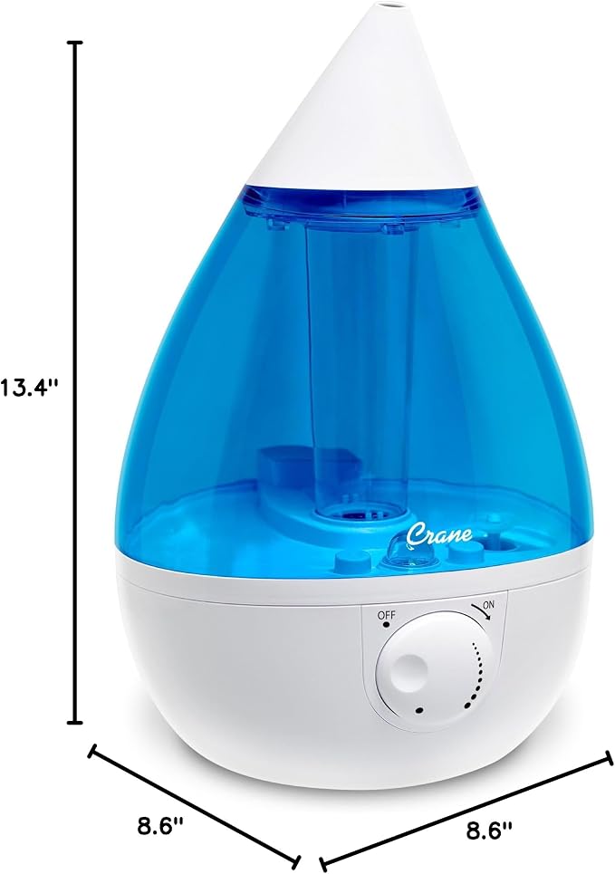 Crane Ultrasonic Cool Mist Teardrop Humidifier for Baby Nursery, Bedroom, Office, Large Room, Adjustable Humidity, Auto Shut-Off, Easy Clean Blue & White 1 Gallon - Image 9