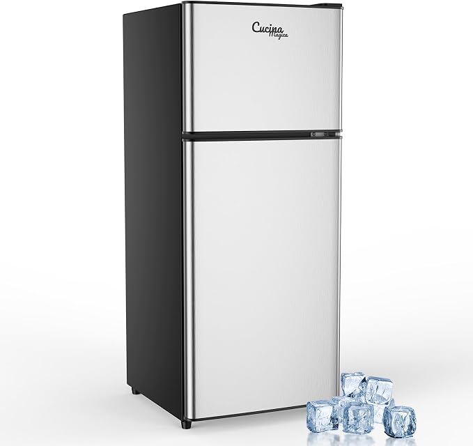 3.8 Cu Ft Mini Fridge for Bedroom Small Fridge, Small Refrigerator | 2 Door Mini Fridge with Freezer 7 Level Thermostat, LED Light, for Bedroom, Office, Dorm by CucinaMagica