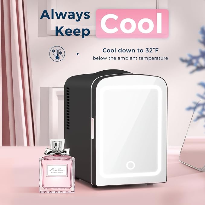 Antarctic Star 4L Makeup Mini Refrigerator With Mirror for Bedroom, Car, Office & Dorm, Portable Small Cooler for Cosmetics, Skin Care, Black - Image 6