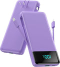Portable Charger for iPhone,13800mAh Slim Power Bank with Built-in Cables & AC Wall Plug,All in One 4 Outputs USB C Fast Charging Battery Pack for iPhone 17/16/15/14,Android,Travel Essential (Purple) by AONIMI