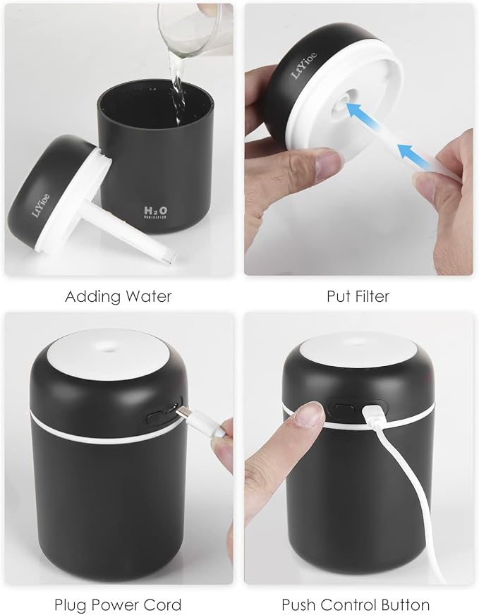 Humidifier Portable Mini Humidifiers for Bedroom, Personal Desktop Cool Mist Air Humidifier with Colorful Night Light, 2 Mist Modes & Auto Shut-Off, Super Quiet for Car Office Home (Black) - Image 6