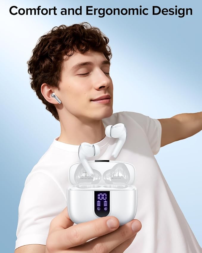 TAGRY Bluetooth Headphones True Wireless Earbuds 60H Playback LED Power Display Earphones with Wireless Charging Case IPX5 Waterproof in-Ear Ear buds with Mic for TV Smart Phone Laptop Computer Sports - Image 3
