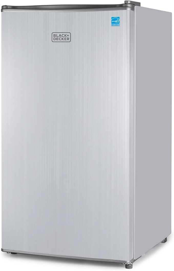 BLACK+DECKER 3.2 Cu. Ft. Compact Refrigerator, BCRK32V, Stainless Look | Energy Star Certified Small Refrigerator, Single Door Mini Fridge with Chiller Compartment, Personal Fridge for Home or Dorm by Unknown