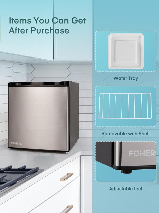 Mini Fridge with Freezer for Office, 1.6 Cu.ft Compact Mini Refrigerator Drinks for Bedroom, Energy Saving 7-Level Adjustable Thermostat, Small Refrigerator for Dorm, Hotel, Stainless Steel - Image 7