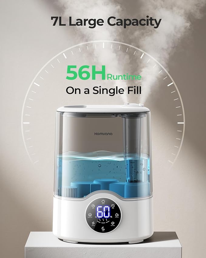 Homvana Humidifier Large Room, 7L (807ft²) Smart Warm and Cool Mist, Top-Fill Humidifiers for Bedroom Baby Nursery Grow Tent, Auto Adapt Mist Quick Air Humidity Indoor, Easy to Clean, Quiet, Diffusers - Image 5