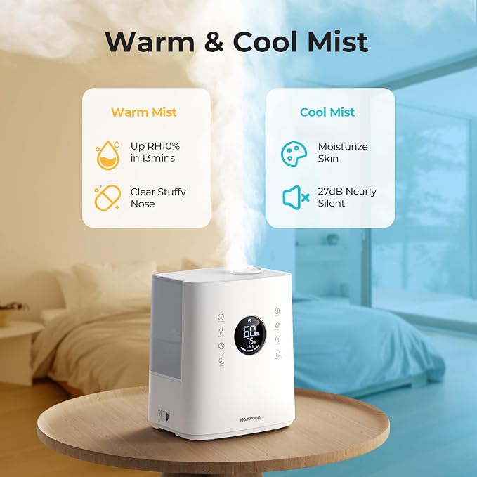 Homvana Humidifiers for Bedroom Large Room, 6.5L Top-Fill Warm & Cool 360° Rotatable Mist Ultrasonic Humidifier for Plants Baby Kids, Vaporizer (Distilled Sterilization) Essential Oil, Auto Sleep Mode - Image 3