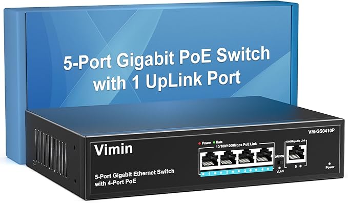4 Port Gigabit PoE Switch with 1 Uplink Gigabit Ports, VIMIN 5 Port Unmanaged by Vimin