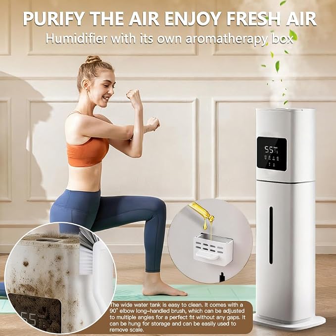 Smart White Humidifier, 2.1Gal/8L Large Capacity Cool Mist Humidifier with 3 Mist Levels, Auto Humidity Control, Timer & Auto Shut-Off, LED Panel & Remote, 360° Nozzle for Nursery, Office, Plants - Image 5