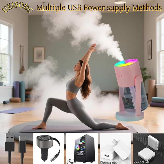 UEISODC Bedroom Humidifier, USB Mini Portable Humidifier with Ultrasonic Nano-Fine Mist, Auto Shut-Off, Rotatable Design, Quiet Operation, and Easy Refilling & Cleaning - Image 9