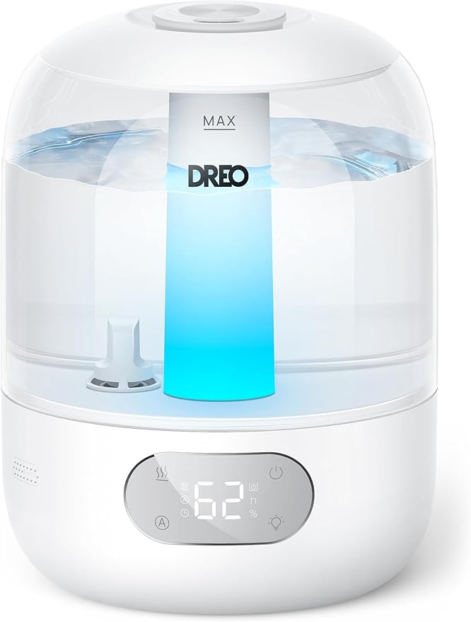 DREO Humidifiers for Bedroom, 3L Top Fill 30H & 26dB Quiet Runtime for Large Room, Cool Mist Ultrasonic Humidifier with Humidity Sensor, Night Light for Home, Baby, Nursery, Plants, New Edition by DREO