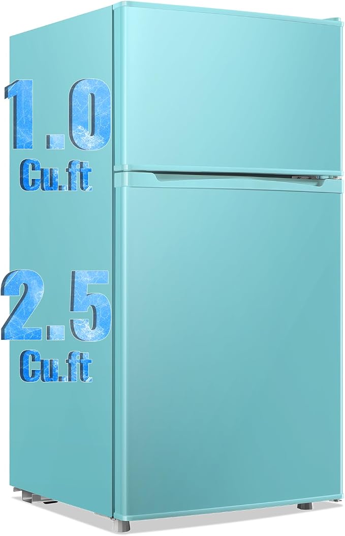 3.5 Cu.Ft Compact Refrigerator Blue, Dual-Door MIni Fridge for Home | 2 Removable Glass Shelves, Large Capacity with 7 Settings, Low Consumption for Dorm Apartment by WANAI%C2%AE