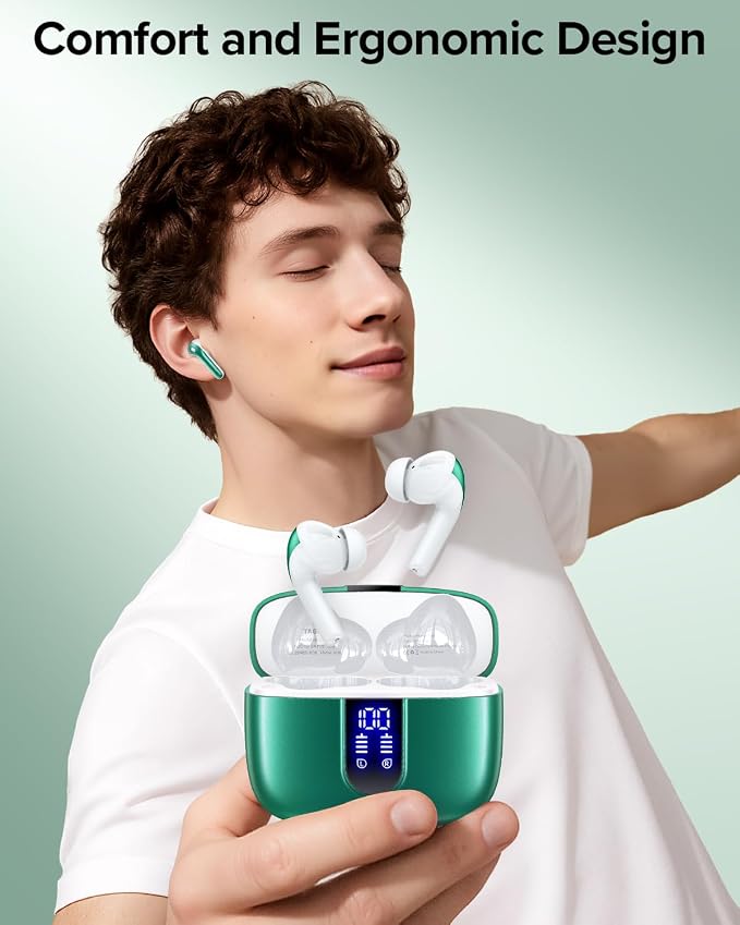 TAGRY Bluetooth Headphones True Wireless Earbuds 60H Playback LED Power Display Earphones with Wireless Charging Case IPX5 Waterproof in-Ear Ear buds with Mic for TV Smart Phone Laptop Computer Sports - Image 2