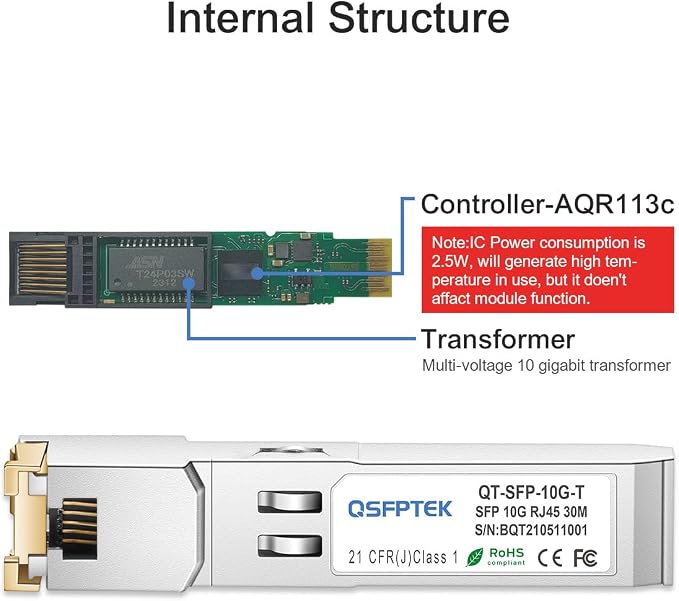 10G SFP to RJ45, 10GBASE-T Transceiver, 10Gbe T, 10G Copper SFP+ RJ-45 - Image 4
