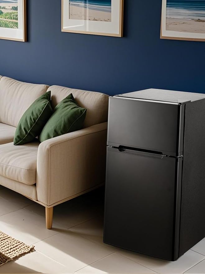 Mini Fridge with Freezer for Bedroom, 3.1 Cu.ft Double Doors Small Refrigerator with Ice Tray, Removable Shelves, Temperature Control Mini Refrigerator for Dorm and Office - Image 9