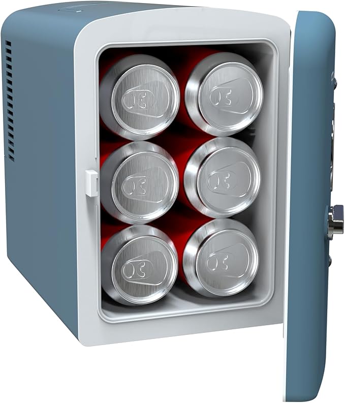 Frigidaire Retro 9-Can Mini Personal Fridge Portable Cooler for Car, Office, Bedroom, Dorm Room, or Cabin, 11.8" D x 7.1" W x 10.1" H, BLUE - Image 3