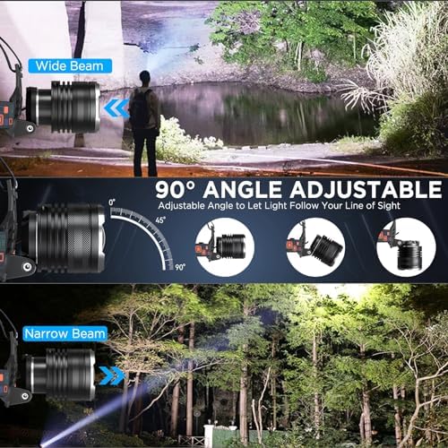 NJ FOREVER LED Rechargeable Headlamp, 3000 Lumens Super Bright Head Lamp with 5 Modes, 90°Adjustable, USB Rechargeable, Waterproof LED Headlamps for Adults Camping, Hiking, Climbing (2 Pack) - Image 5