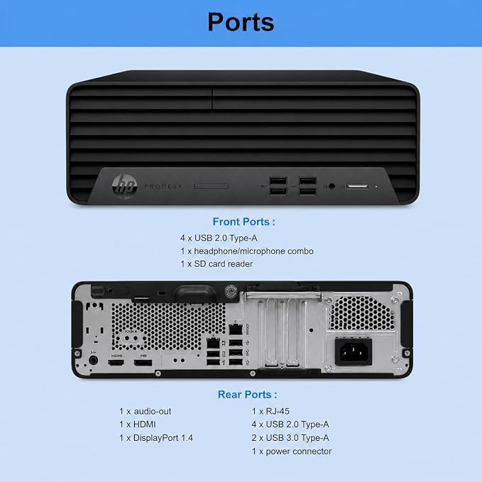 HP ProDesk 400 SFF Business Desktop Computer, Intel CPU, 16GB RAM, 2TB HDD + 512GB PCIe SSD, Dual 4K Display Support, Type-C, DisplayPorts, Wi-Fi, HDMI, Wire Keyboard & Mouse, Windows 11 Pro - Image 3