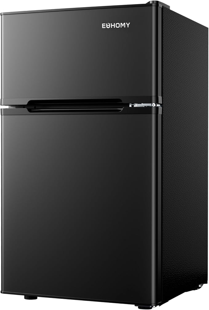 EUHOMY Mini Fridge with Freezer, 3.2 Cu.Ft Mini Refrigerator, Dorm Fridge with 2 Door For Bedroom/Apartment/Office-Food Storage Cooling Drink, New Black by EUHOMY