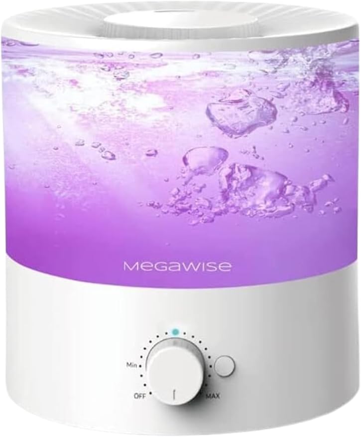 Megawise Cool Mist Humidifier with Top Refill Design, 2L Capacity, High Mist Output, No Leakage, and 7 Color Night Light by MEGAWISE