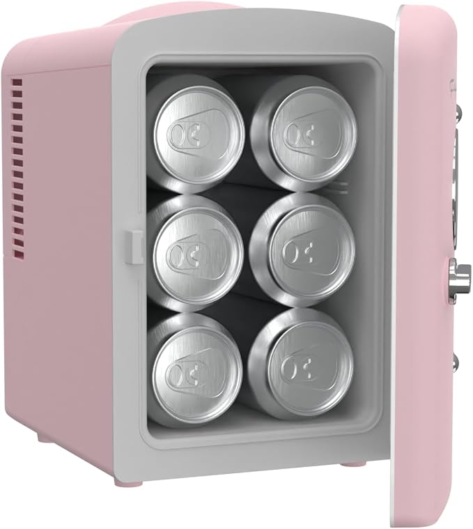 Frigidaire EFMIS171 Retro Mini Portable Personal Fridge - Ideal for Home, Office or Dorm - Includes Carrying Handle, AC/DC Wall/Car Charger (Pink) - Image 3