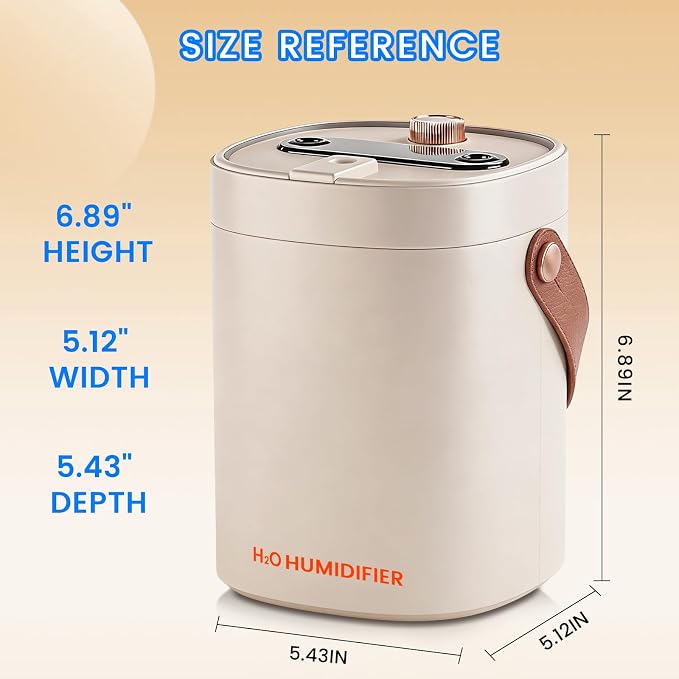 2L Humidifier for Bedroom,Portable Cool Mist Humidifiers,Ultra Quiet 20dB,Top Fill Air Humidifier for Home,Office,Plants，Adjustable Humidity,Night Light,BPA-Free,Khaki - Image 4