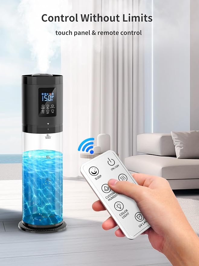 8L Humidifiers for Bedroom, 30dB Quiet, 500ft² Coverage, 60H Runtime, Top Fill, 3-in-1 Humidifier Large Room & Essential Oil Diffuser & Ambient Light, Sleep Mode, 16H Timer, Auto Shutoff Protection - Image 7